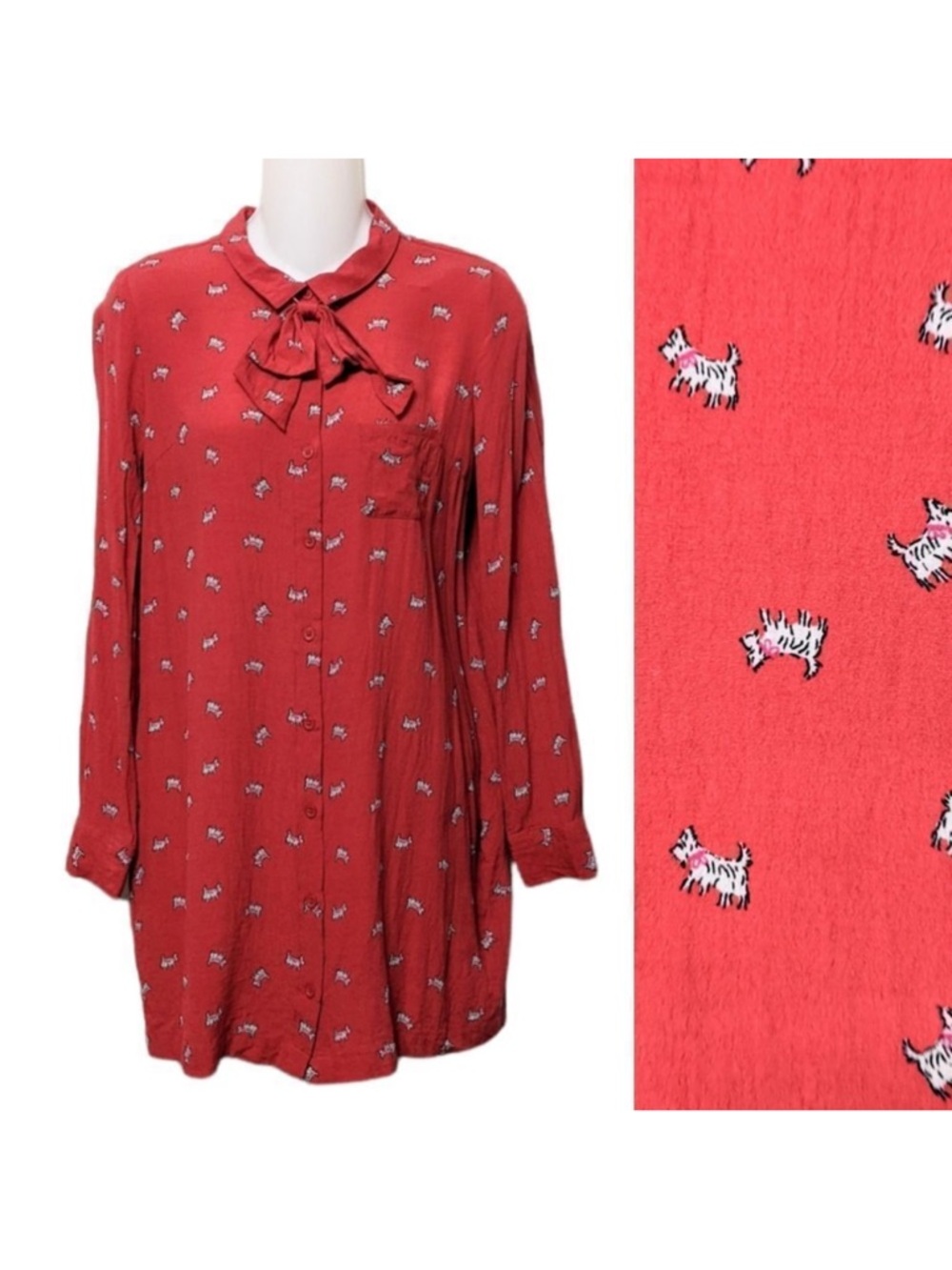 COOPERATIVE Scotty Dog Bowtie Tunic Blouse M